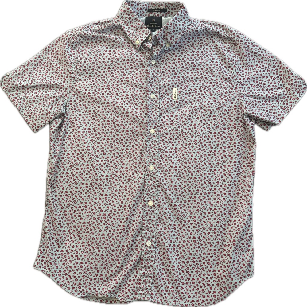 Ben Sherman Stretch Men's Blue and Red Floral Button Down Shirt